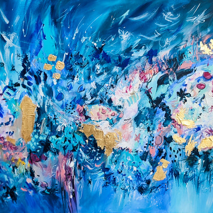 Blue and gold abstract painting