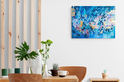 Details of blue and gold abstract painting