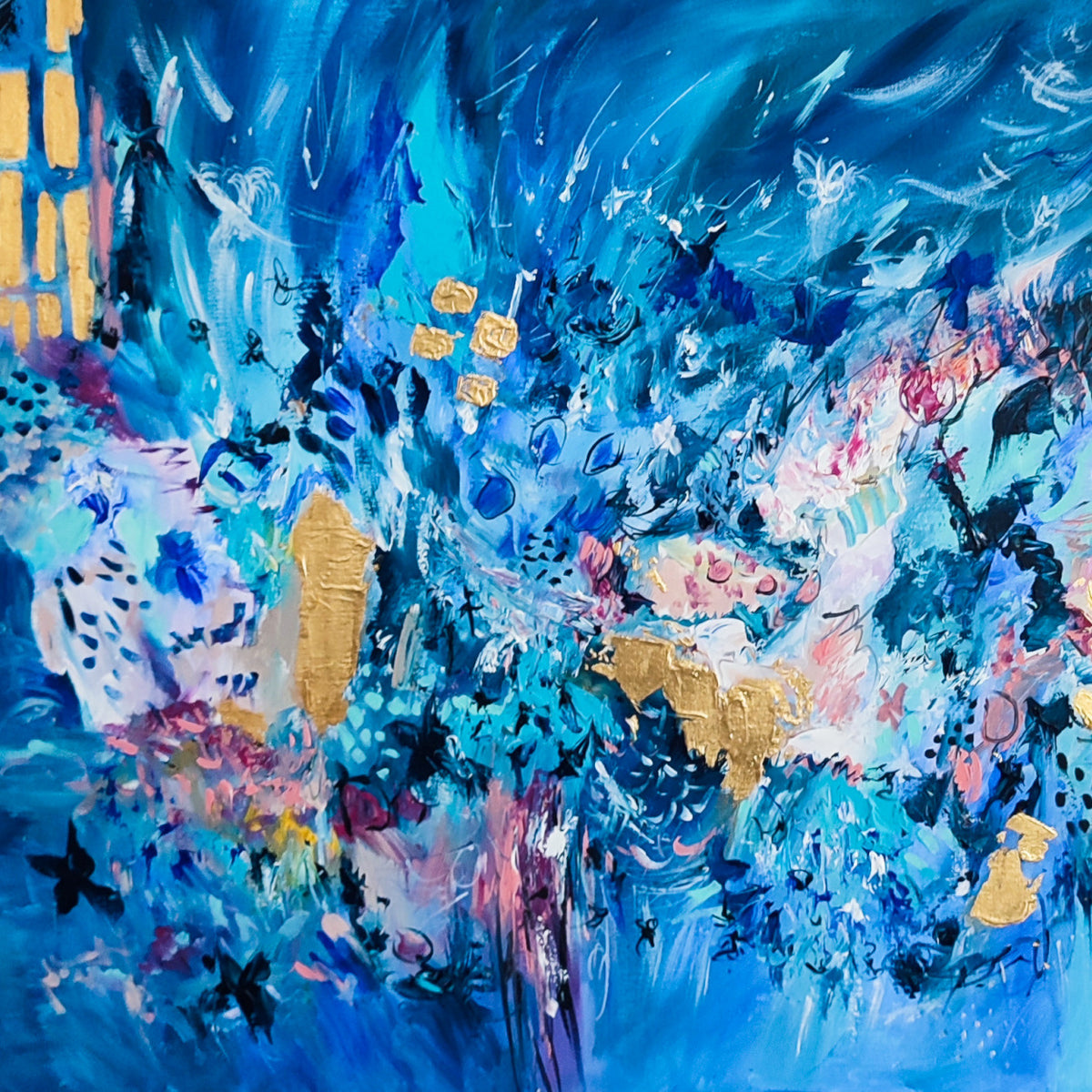 Original blue and gold abstract painting