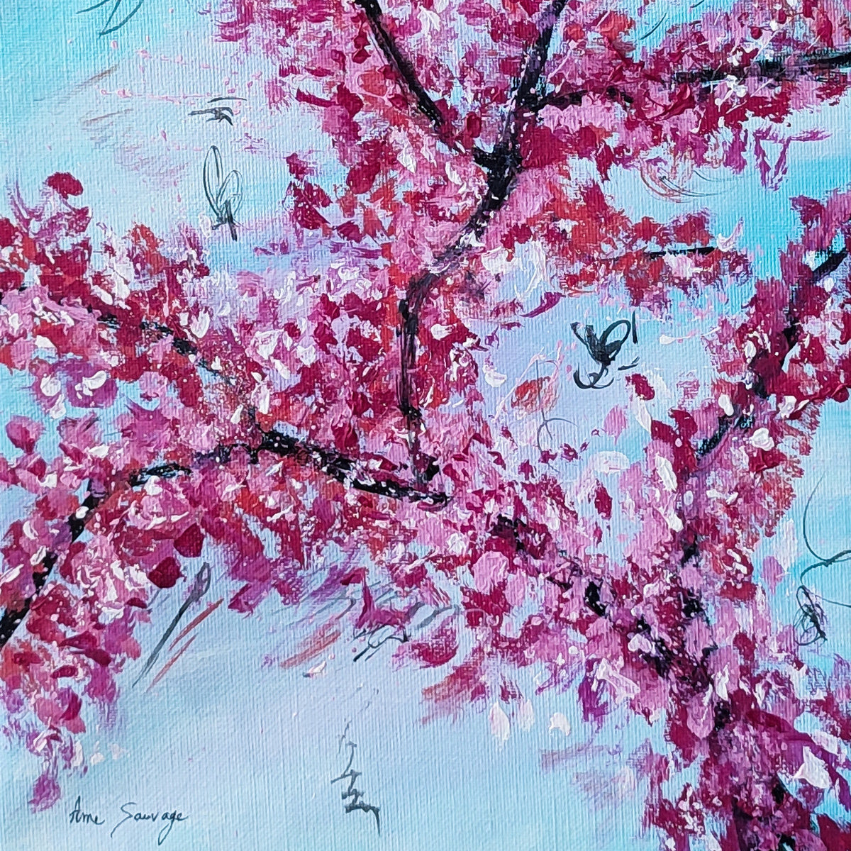 Blue cherry tree abstract artwork