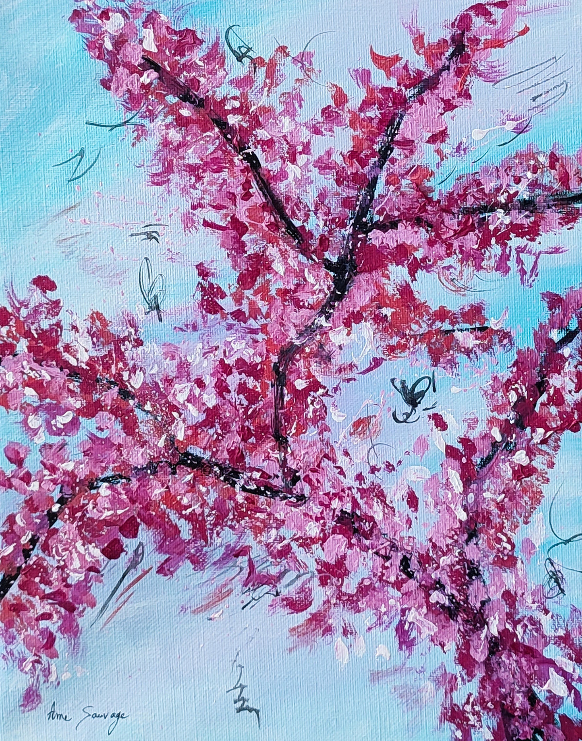 Blue cherry tree abstract painting