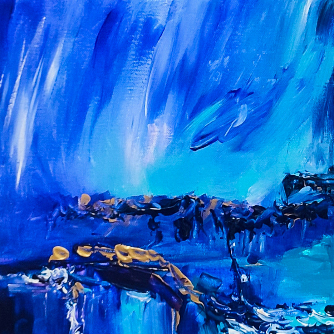 Blue and gold abstract artwork by French artist Âme Sauvage