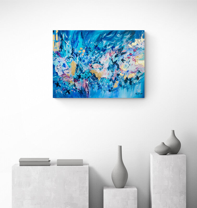 Blue and gold abstract painting