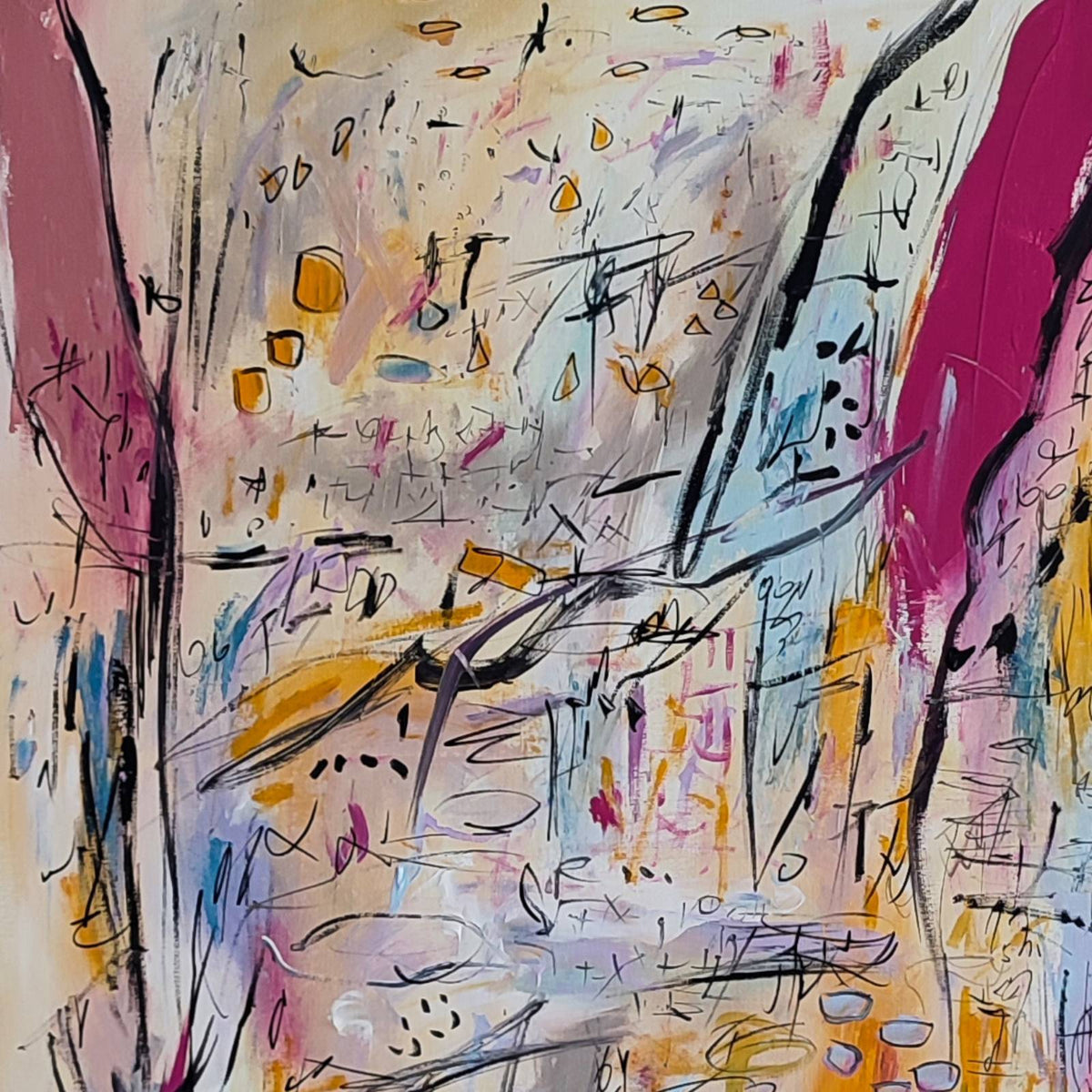 Close-up of the beige, yellow and pink colours in Calculs savants by Âme Sauvage