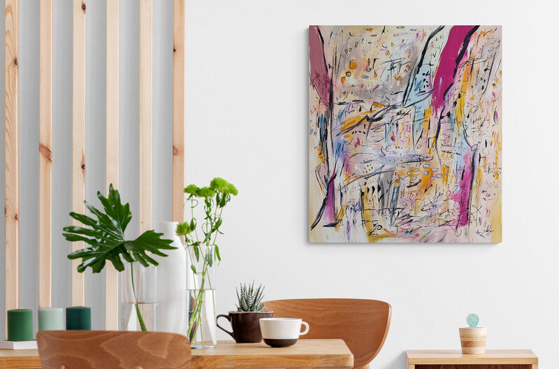 Calculs savants large abstract painting displayed in a contemporary living room