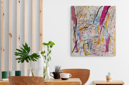 Calculs savants large abstract painting displayed in a contemporary living room
