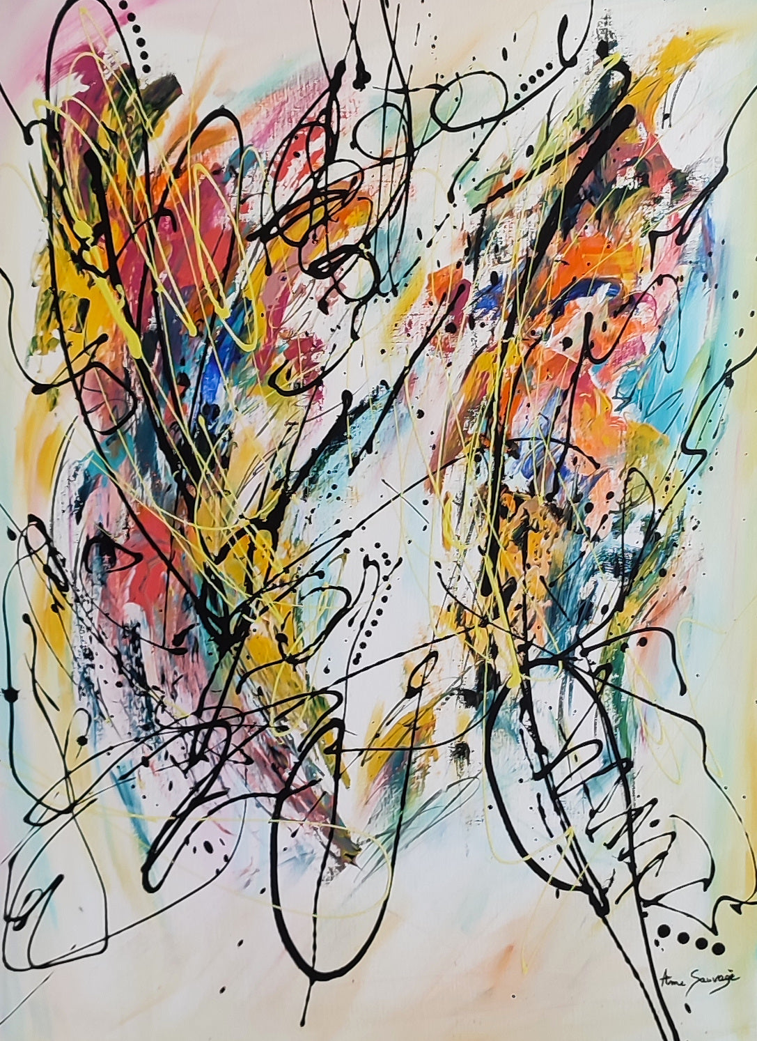 Colourful abstract design painting by French contemporary artist