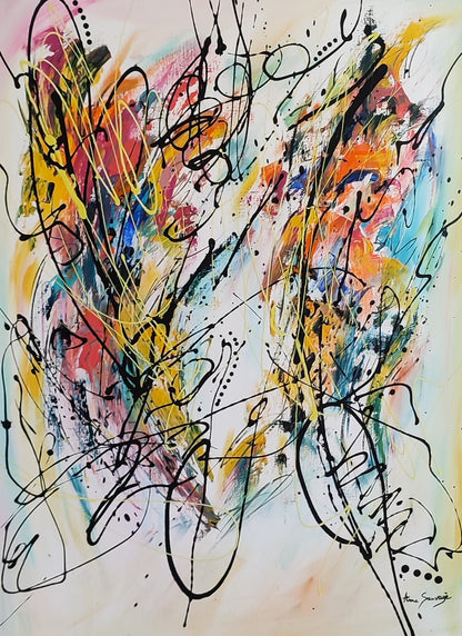 Colourful abstract design painting by French contemporary artist