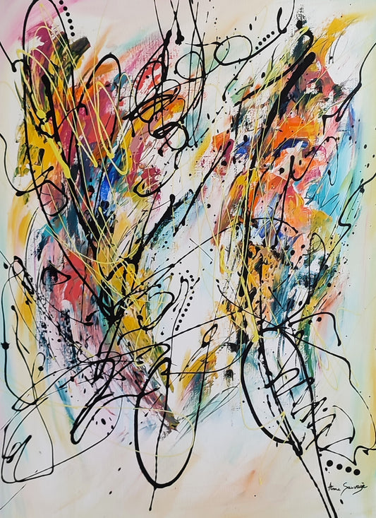Colourful abstract design painting by French contemporary artist