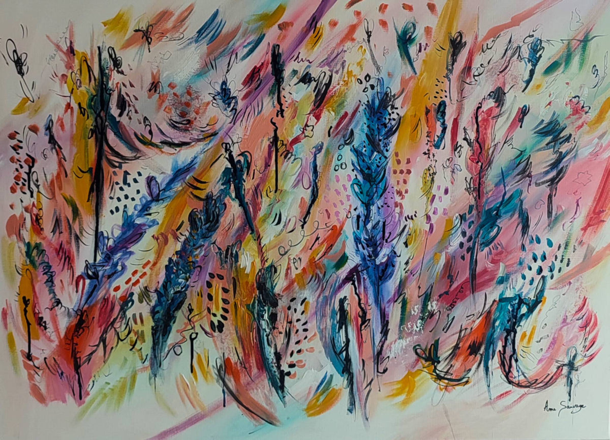 Colourful Abstract Energy vibrant original abstract painting by French artist Âme Sauvage