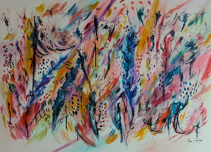 Colourful Abstract Energy vibrant original abstract painting by French artist Âme Sauvage