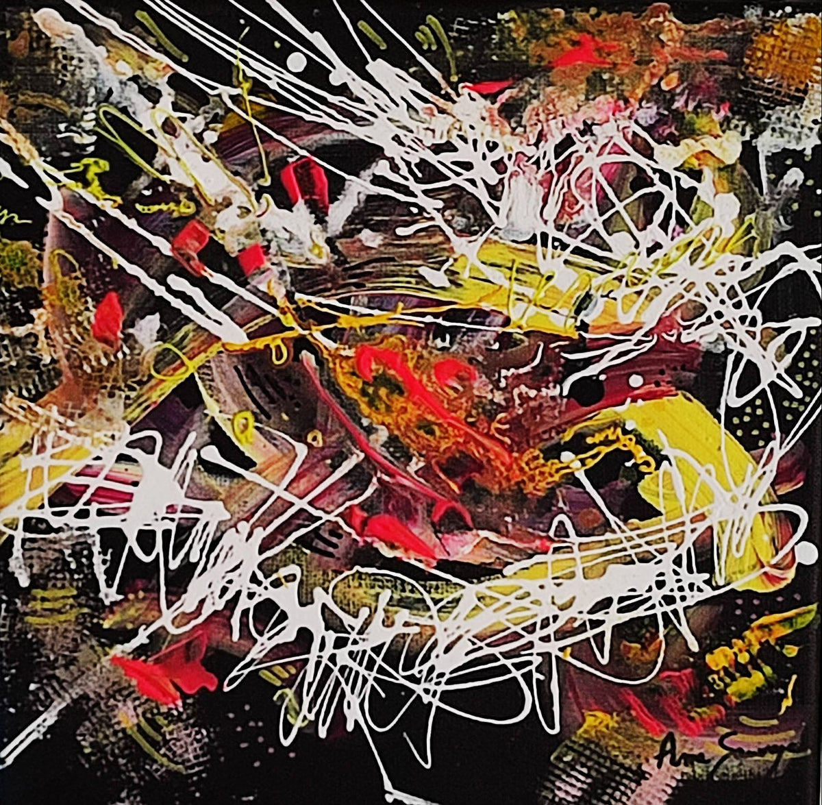 Contemporary colourful abstract painting on a black background