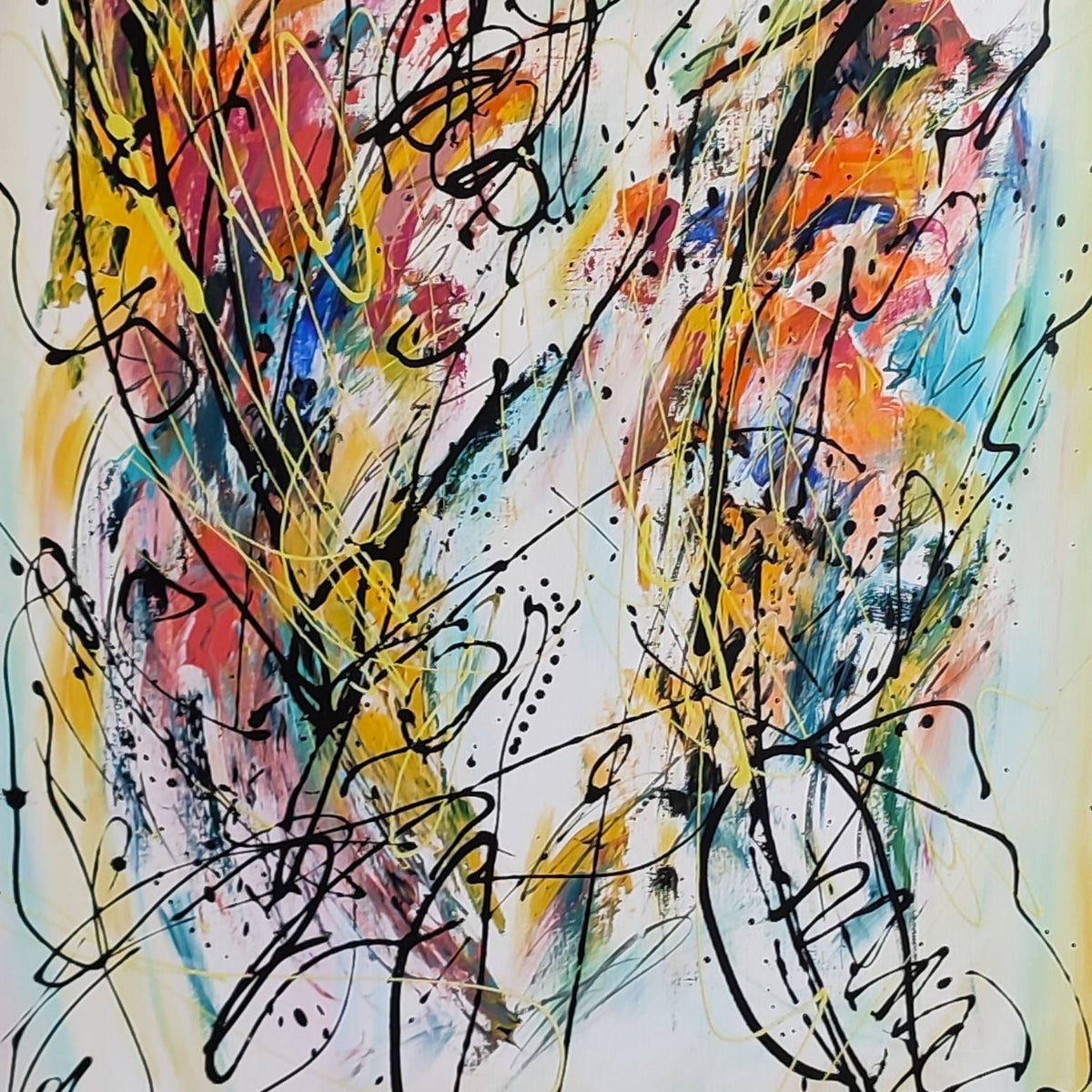 Detail of a colourful abstract design painting with expressive colours