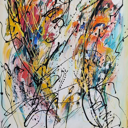 Detail of a colourful abstract design painting with expressive colours