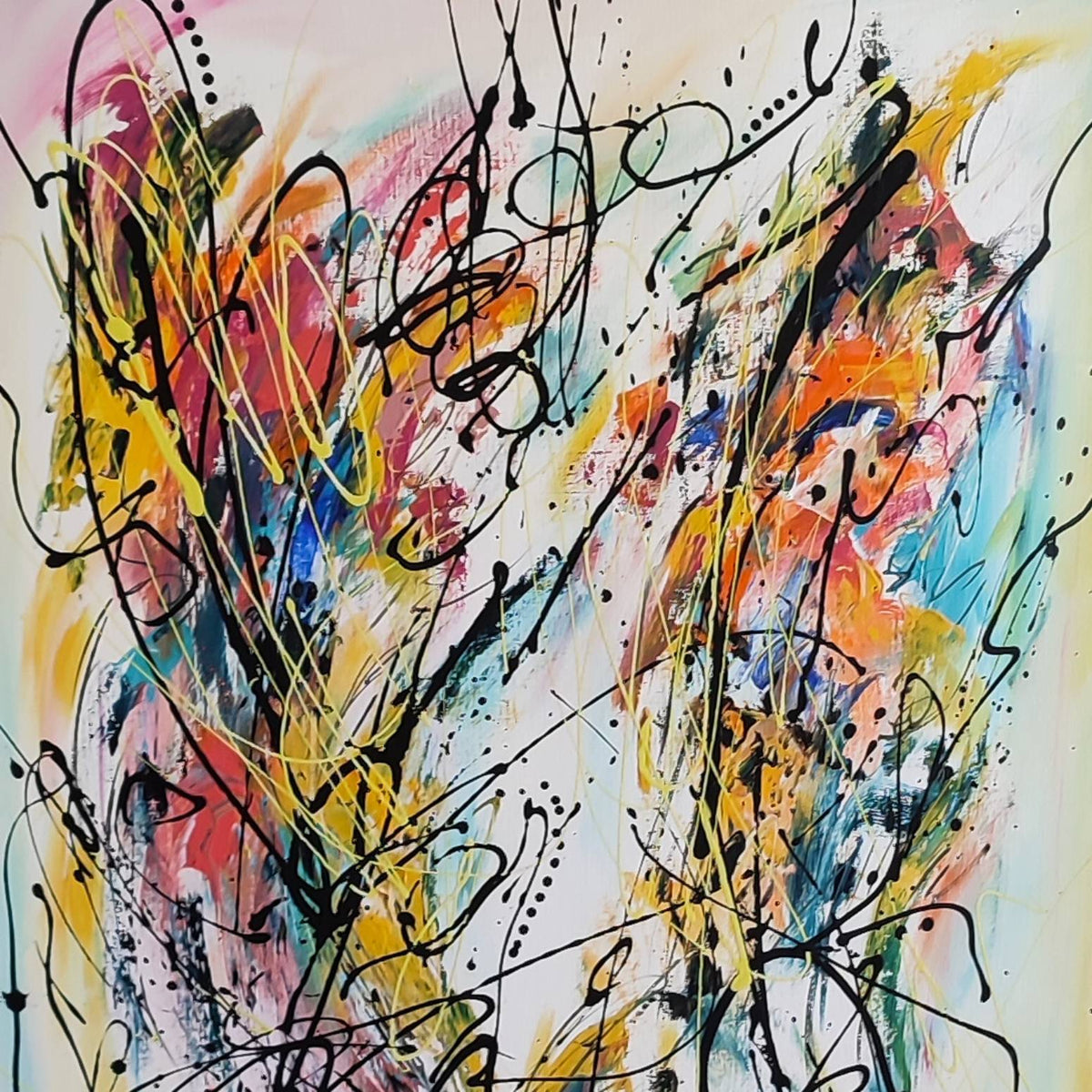Detail of a colourful abstract design painting with expressive colours