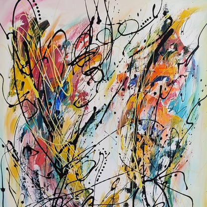 Detail of a colourful abstract design painting with expressive colours
