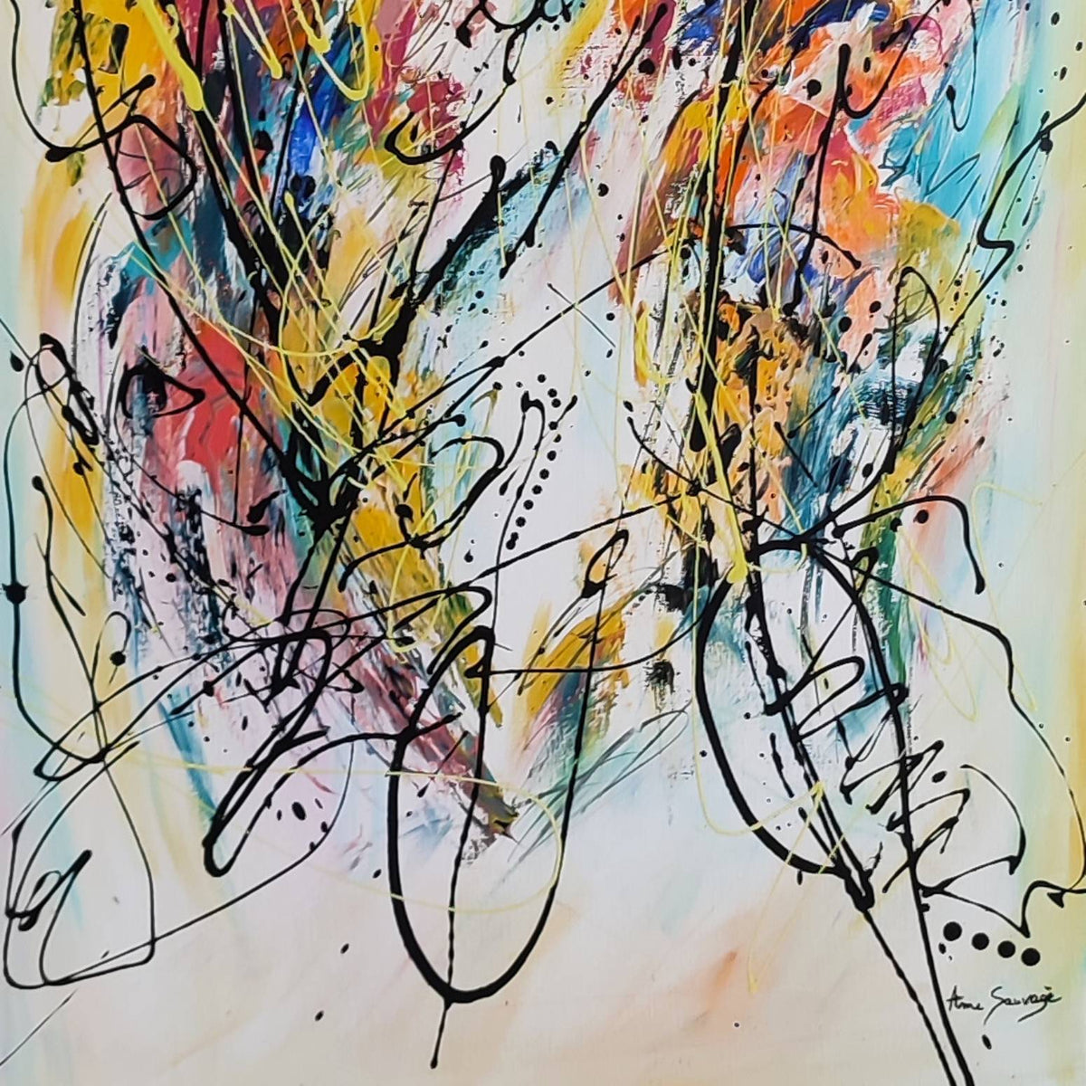 Detail of a colourful abstract design painting with expressive colours