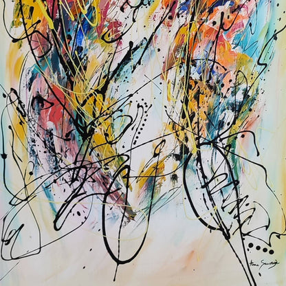 Detail of a colourful abstract design painting with expressive colours