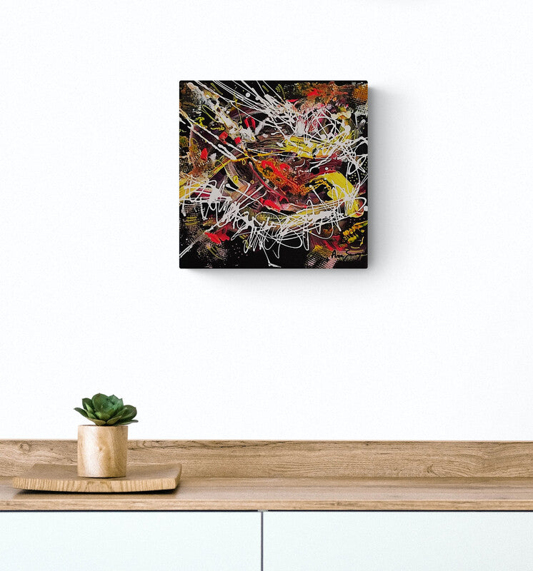 Contemporary colourful abstract artwork displayed in a sophisticated modern interior