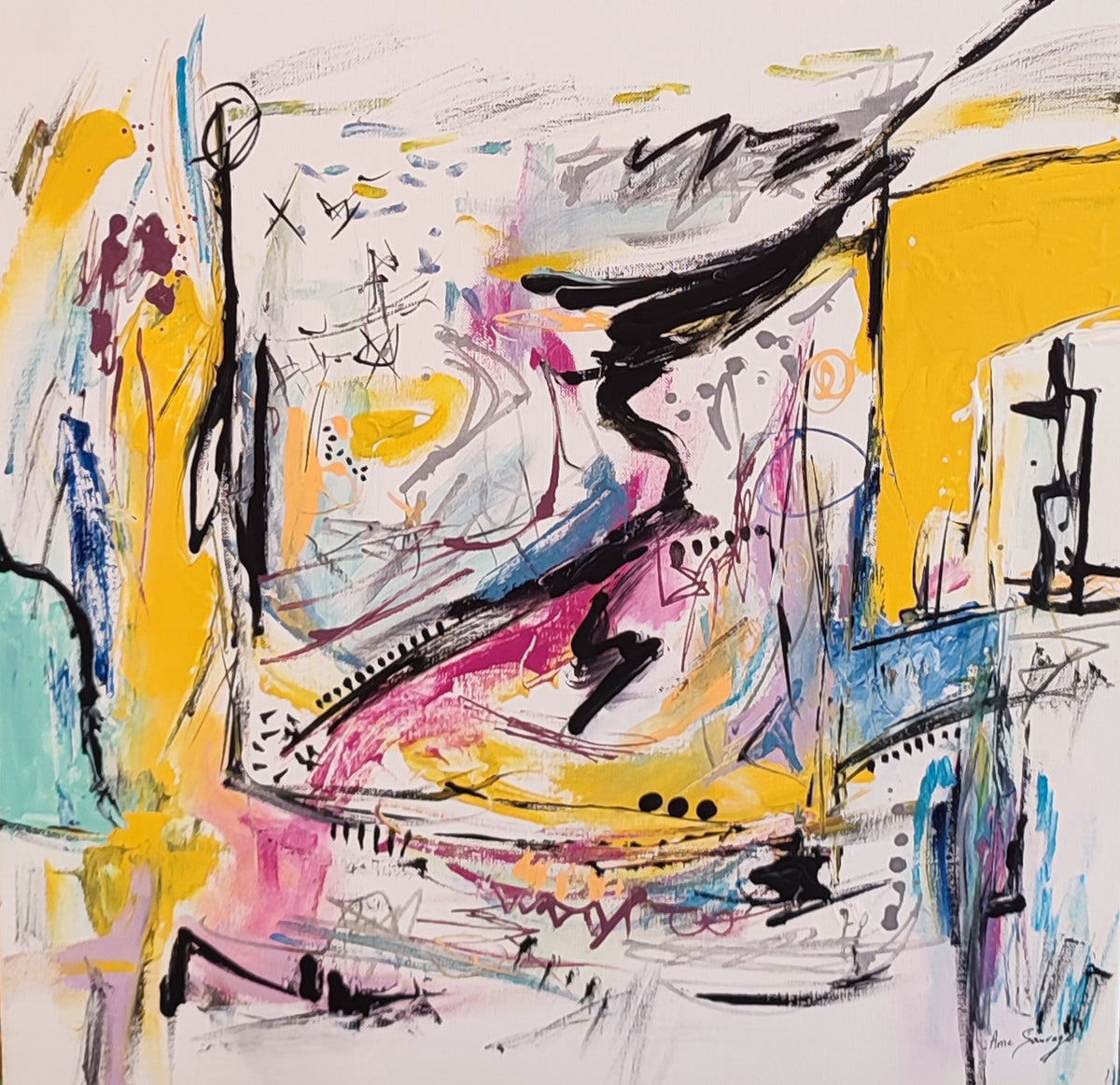 Colourful abstract wall art by French artist Âme Sauvage