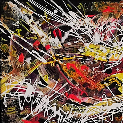 Detail of a colourful abstract painting with expressive colours on a black background