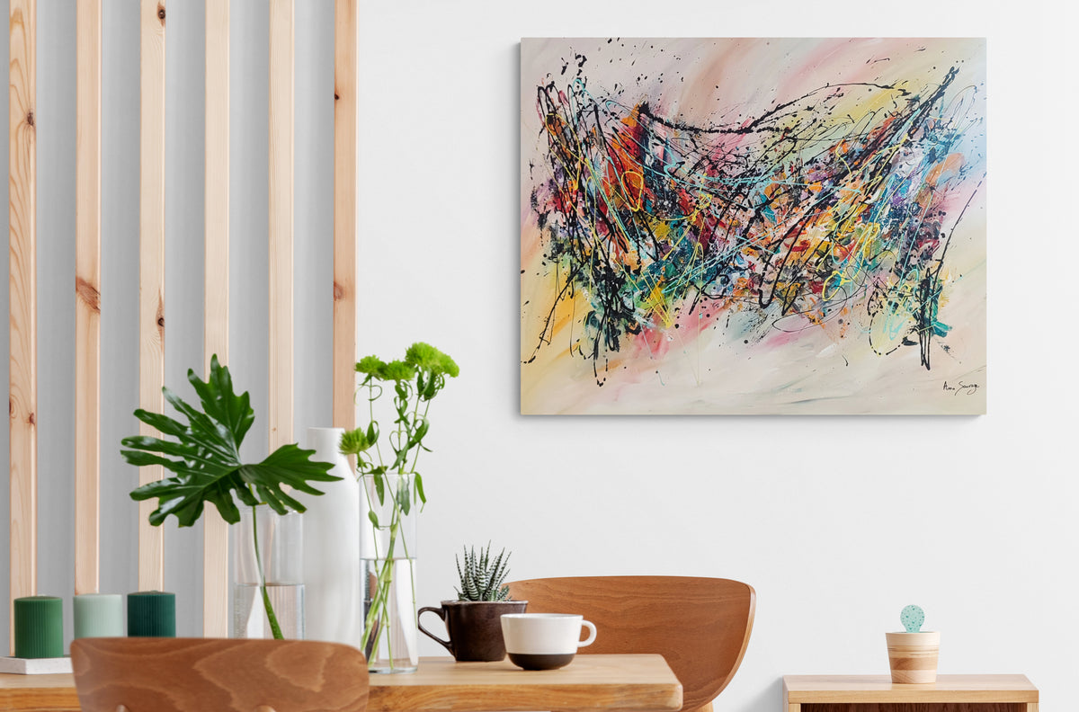 large colourful abstract painting in interior