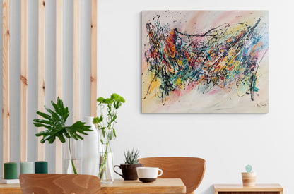 large colourful abstract painting in interior