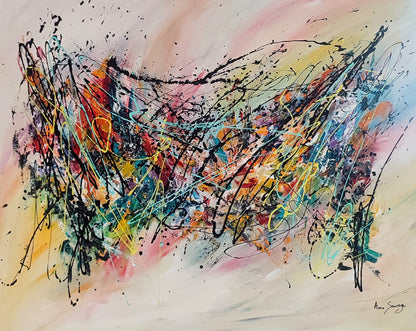Colourful modern abstract painting by French artist Âme Sauvage