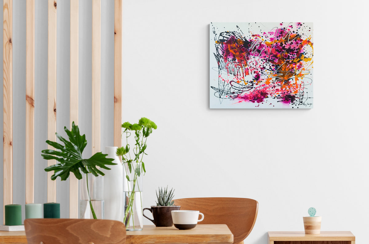 Contemporary pink and orange abstract painting