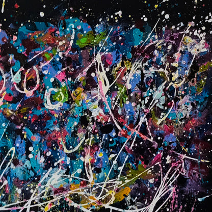 Contemporary colourful abstract artwork on a black background 