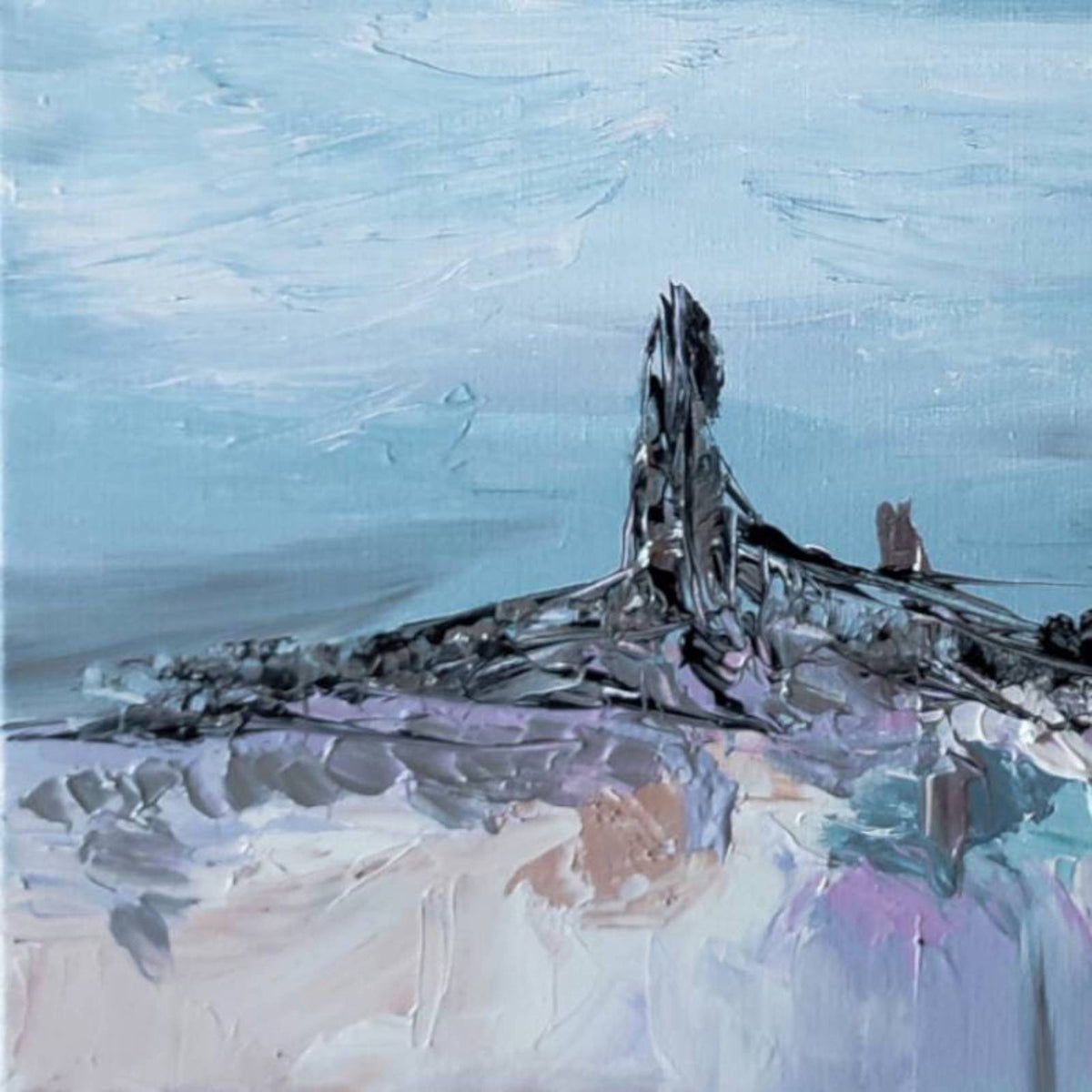 Contemporary hand-painted blue abstract artwork with palette knife strokes 