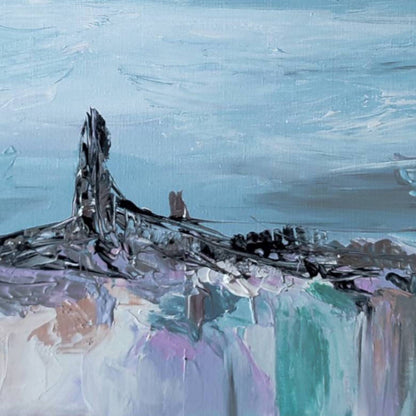 Contemporary hand-painted blue abstract artwork with palette knife strokes 