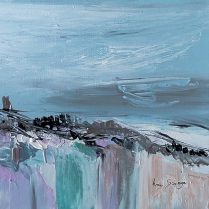 Contemporary hand-painted blue abstract artwork with palette knife strokes 