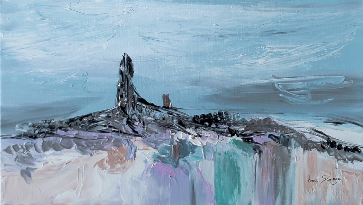 Contemporary hand-painted blue abstract artwork with palette knife strokes 