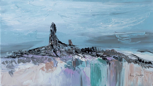 Contemporary hand-painted blue abstract artwork with palette knife strokes 