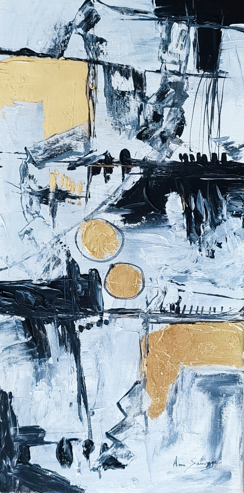 Contemporary minimalist black and white abstract painting