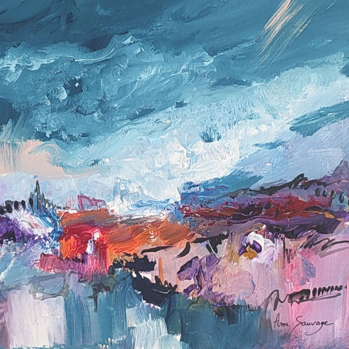 Contemporary small abstract painting details