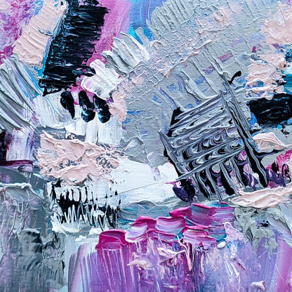 Contemporary small grey and pink abstract painting