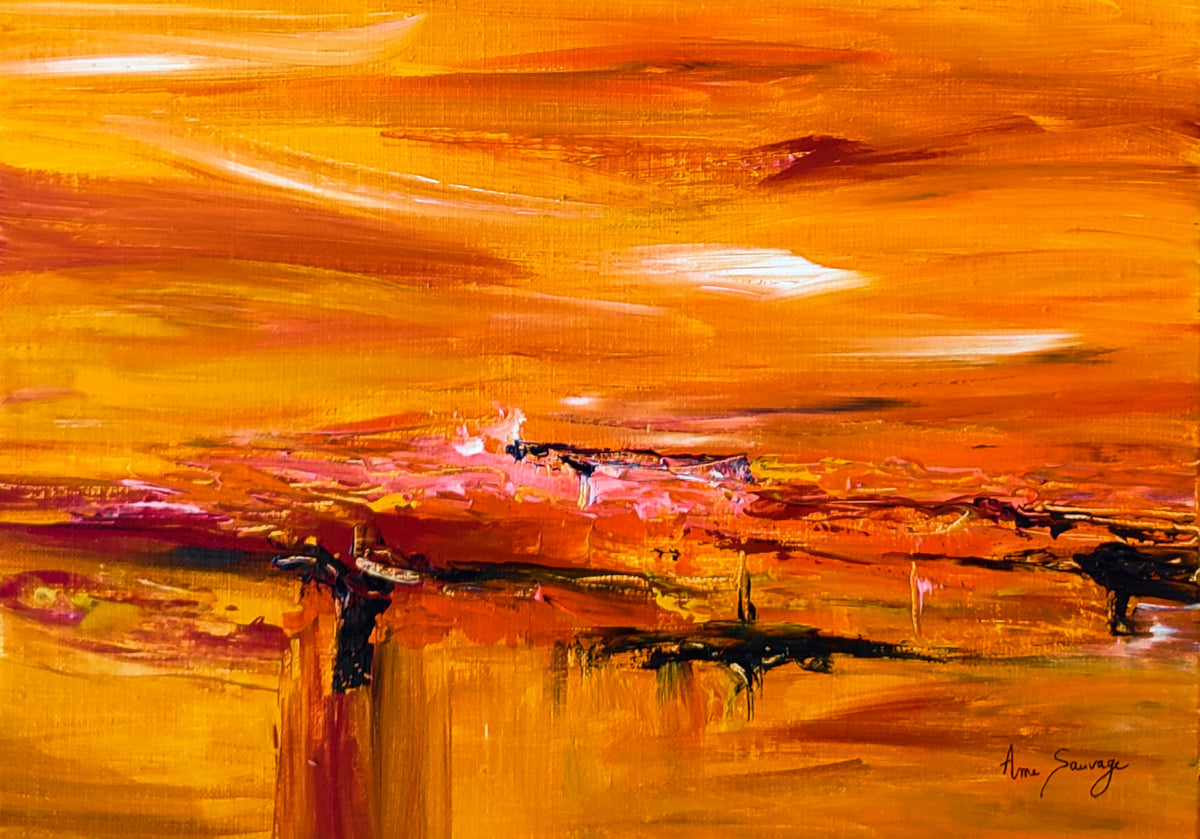 Contemporary yellow and orange abstract artwork 