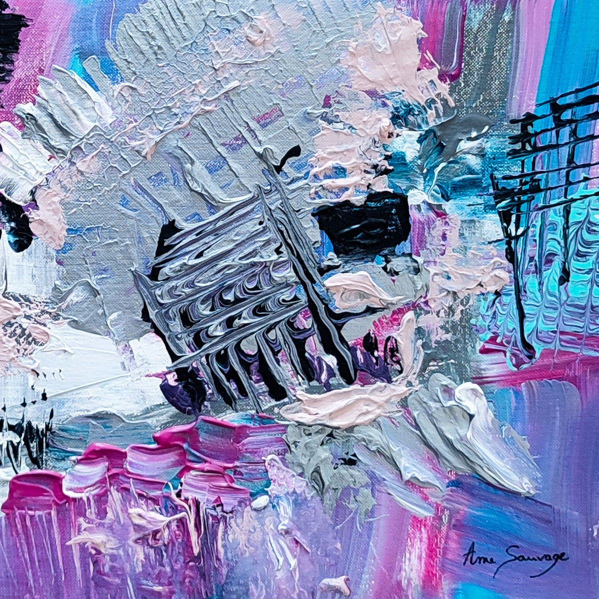 contemporary small grey and pink abstract artwork