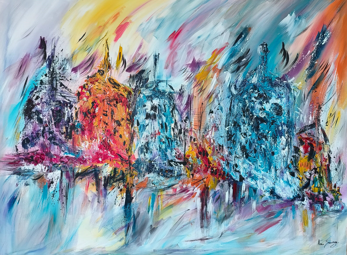 De feu et de glace – large multicoloured abstract painting by Âme Sauvage