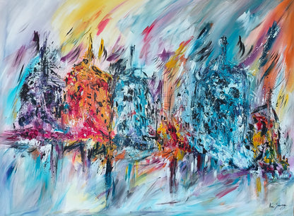 De feu et de glace – large multicoloured abstract painting by Âme Sauvage