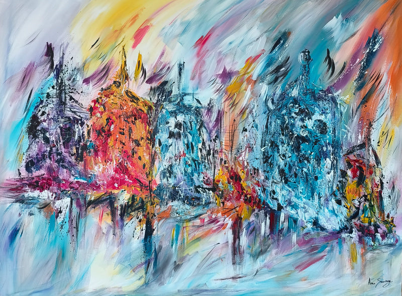 De feu et de glace – large multicoloured abstract painting by Âme Sauvage