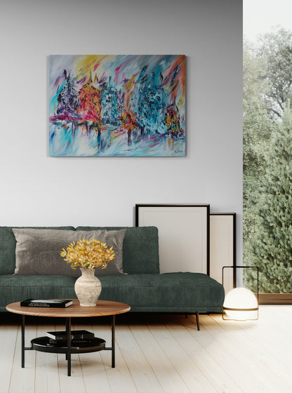 De feu et de glace multicoloured abstract artwork in a modern interior