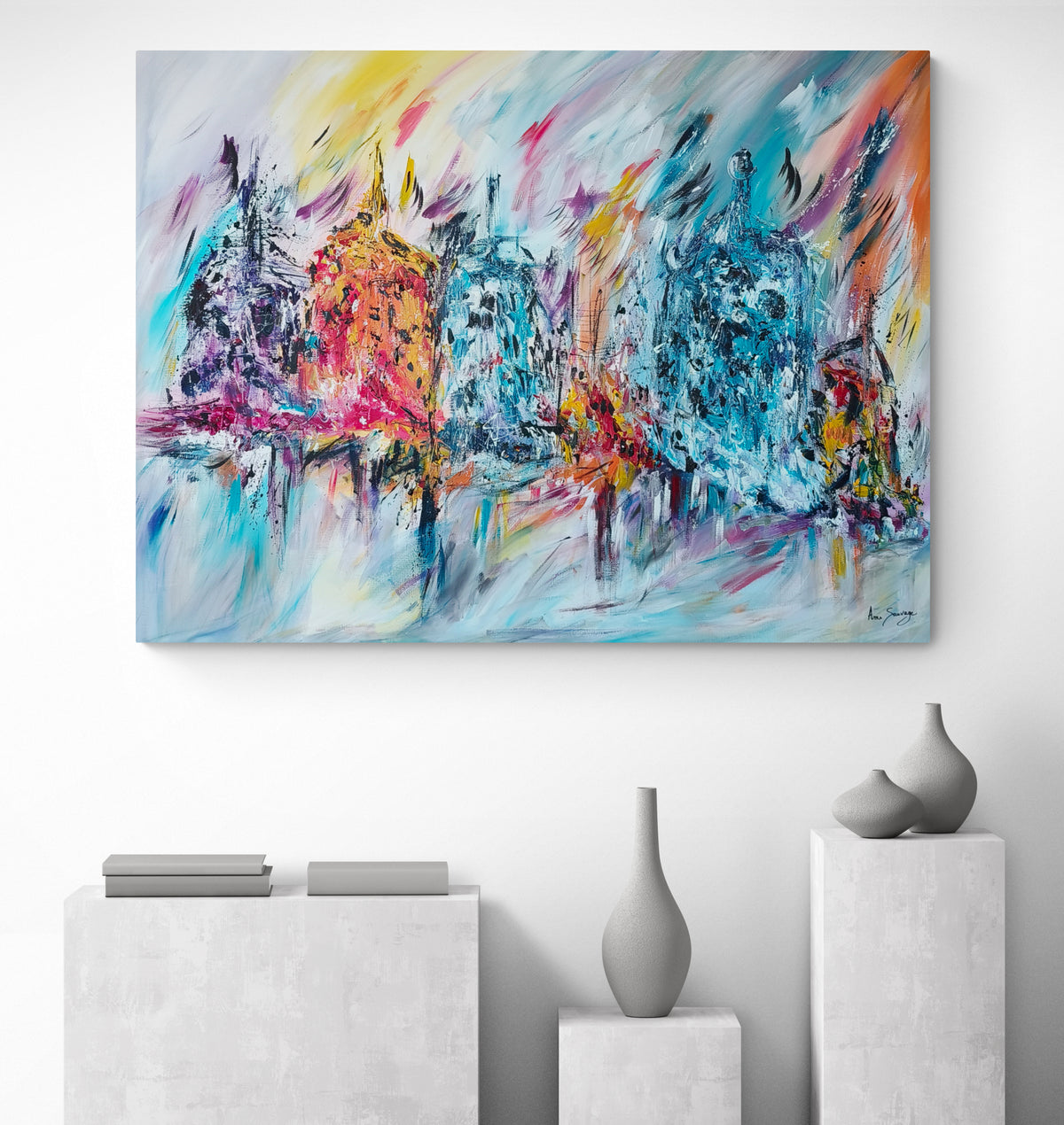 De feu et de glace multicoloured abstract wall art in a contemporary interior