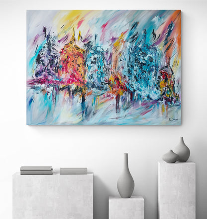 De feu et de glace multicoloured abstract wall art in a contemporary interior