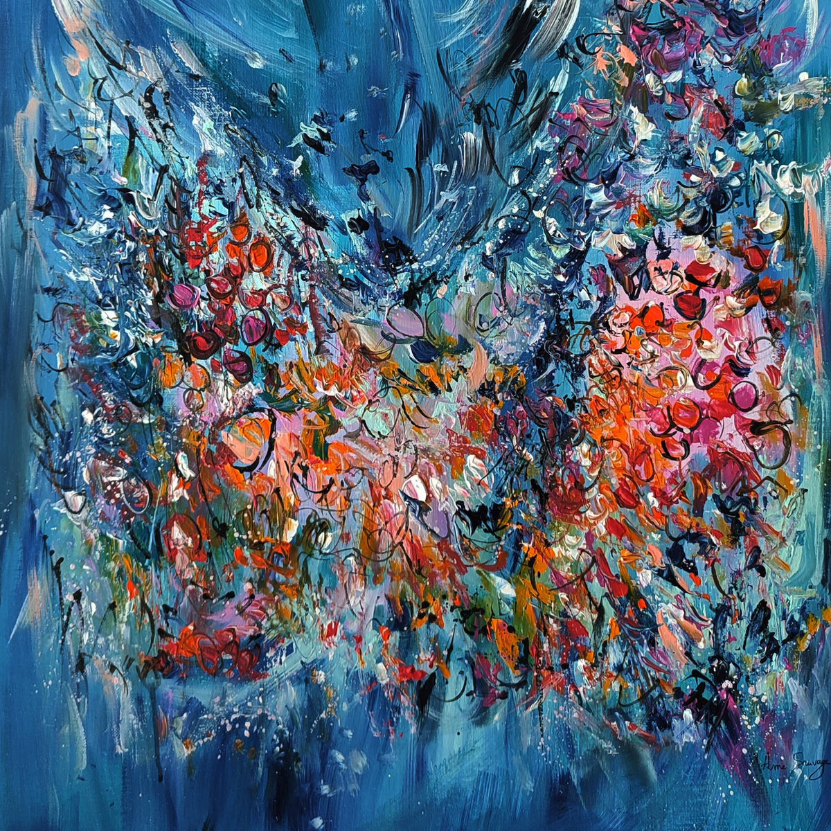 Blue and colourful abstract floral artwork details by Âme Sauvage