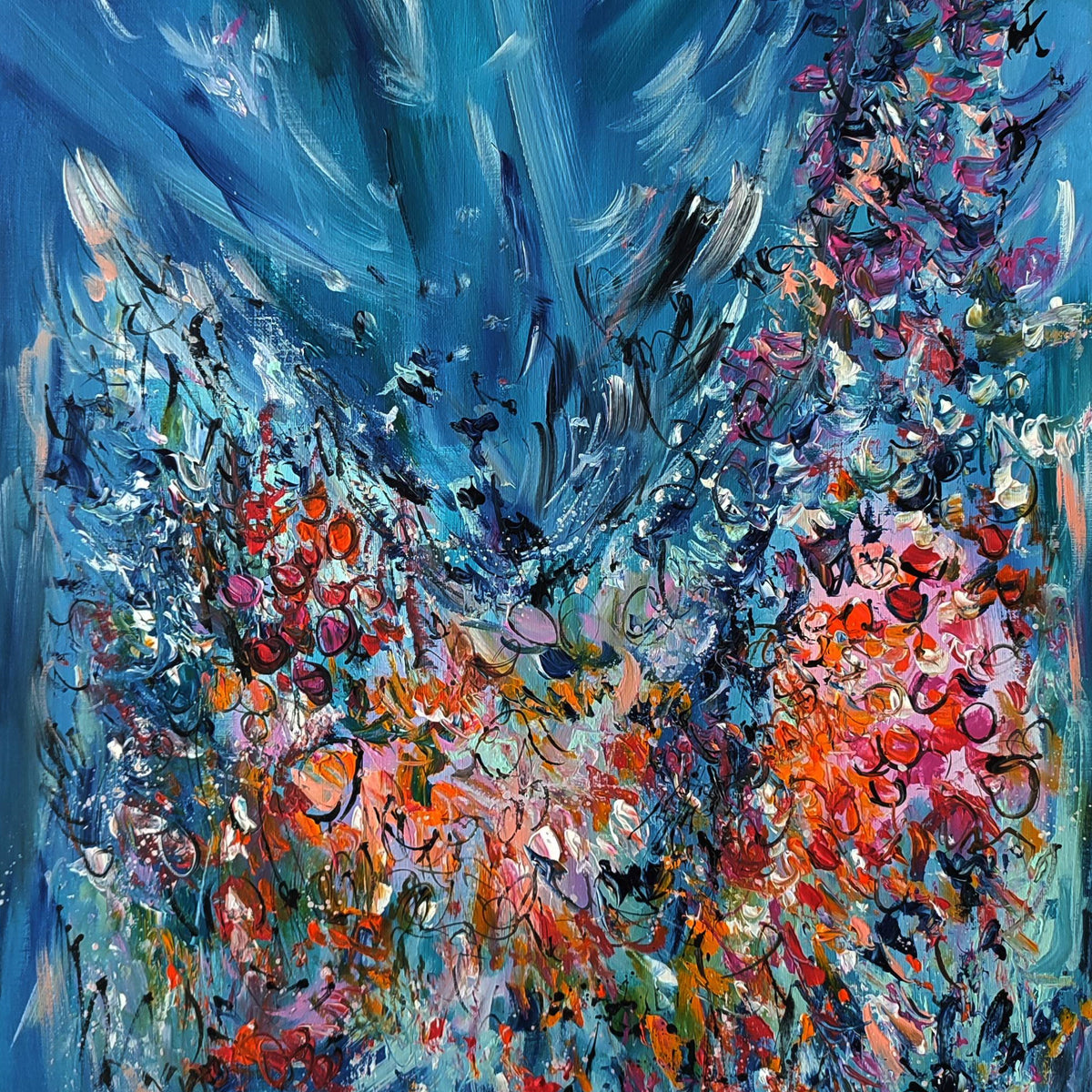Blue and colourful abstract floral artwork details by Âme Sauvage
