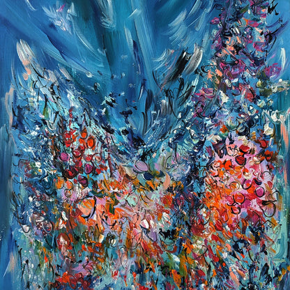 Blue and colourful abstract floral artwork details by Âme Sauvage