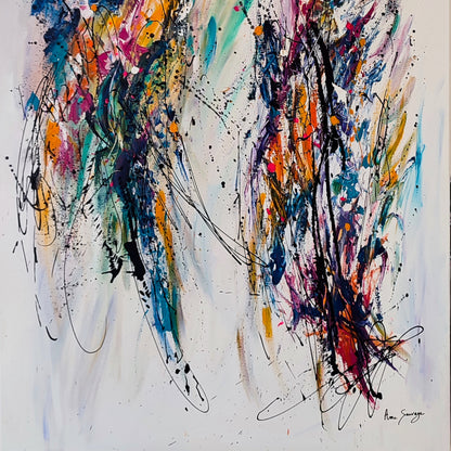 Detail of Double regard showing vibrant colours and expressive abstract texture